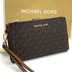 Michael Kors Large Double Zip Wallet Wristlet Brown